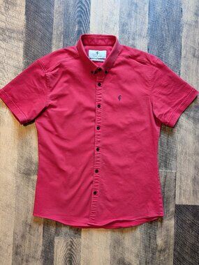 Father Sons Stretch Slim Fit Oxford Short Sleeve Shirt Red XL